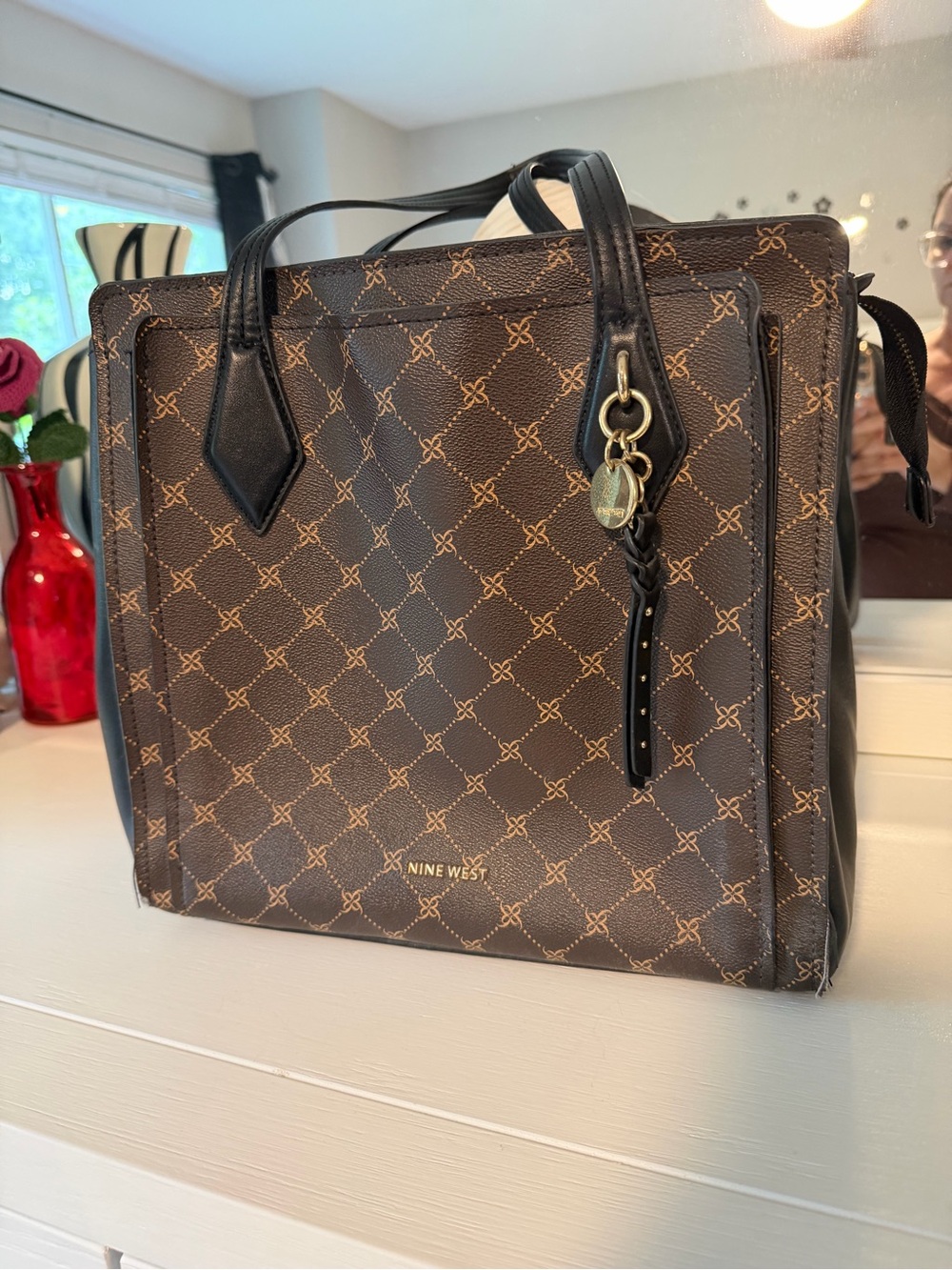 Nine West Brown Monogram Tote with Black Trim